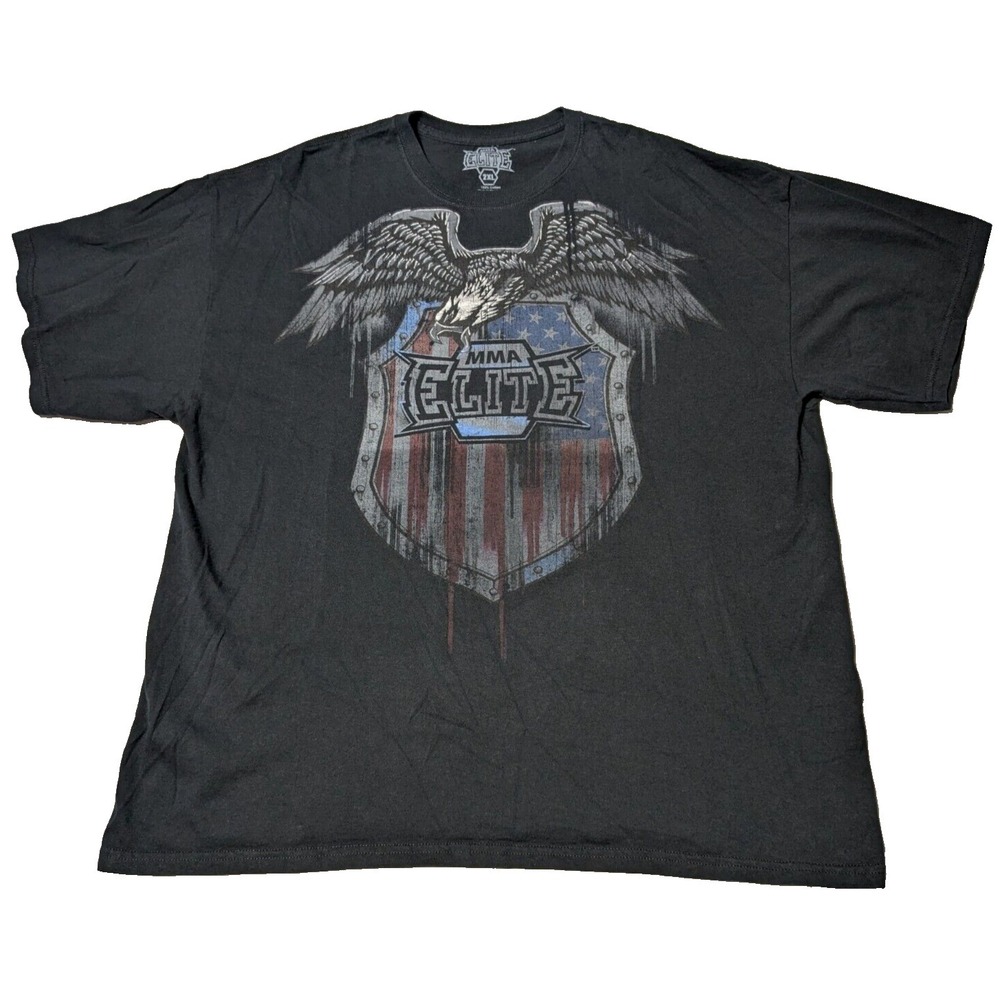 VTG Y2K‎ MMA ELITE USA EAGLE SHIELD Men 2XL Black Cotton Graphic Print T-Shirt